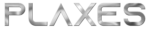 Logo de Plaxes avec un style métallique, lettres en majuscules, effet de surface brossée et ombre portée.
